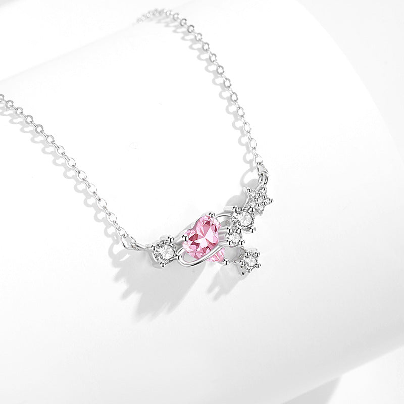 Sterling Silver Planet and Star Necklace – Pink Zircon