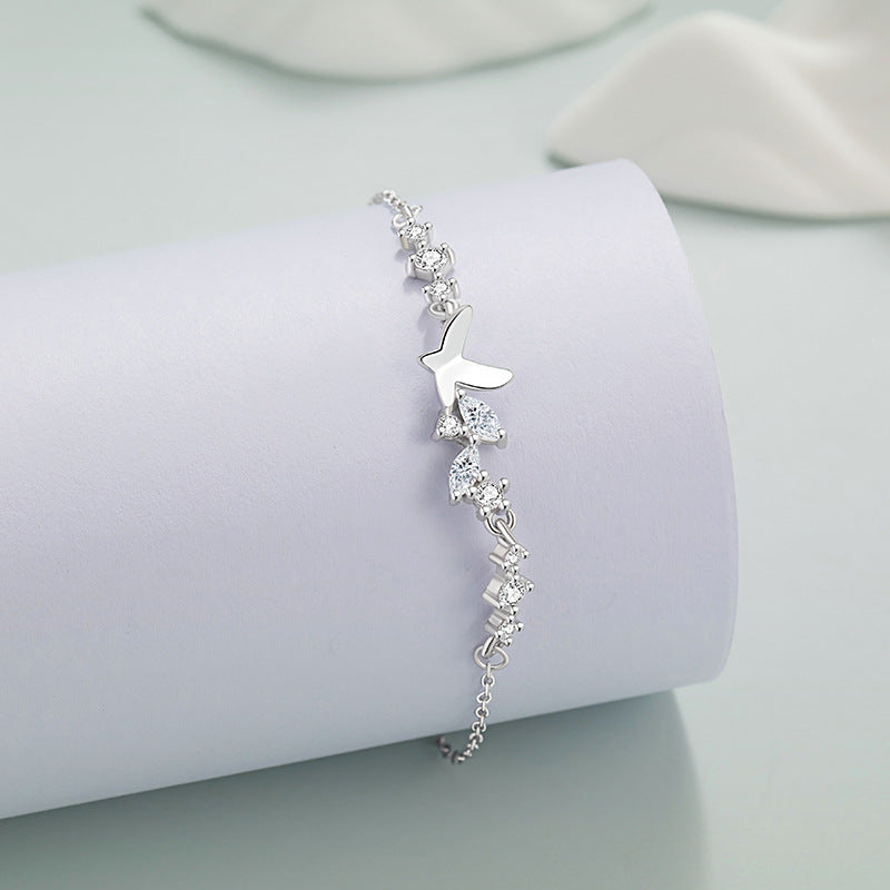 Shining Butterfly Pure Silver 999 Bracelet Female Niche Design Light Luxury Zircon Bracelet Ins Style Gift Star Bracelet