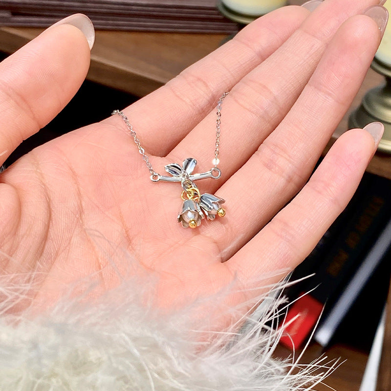 Sterling Silver Orchid and Butterfly Necklace – Freshwater Pearl