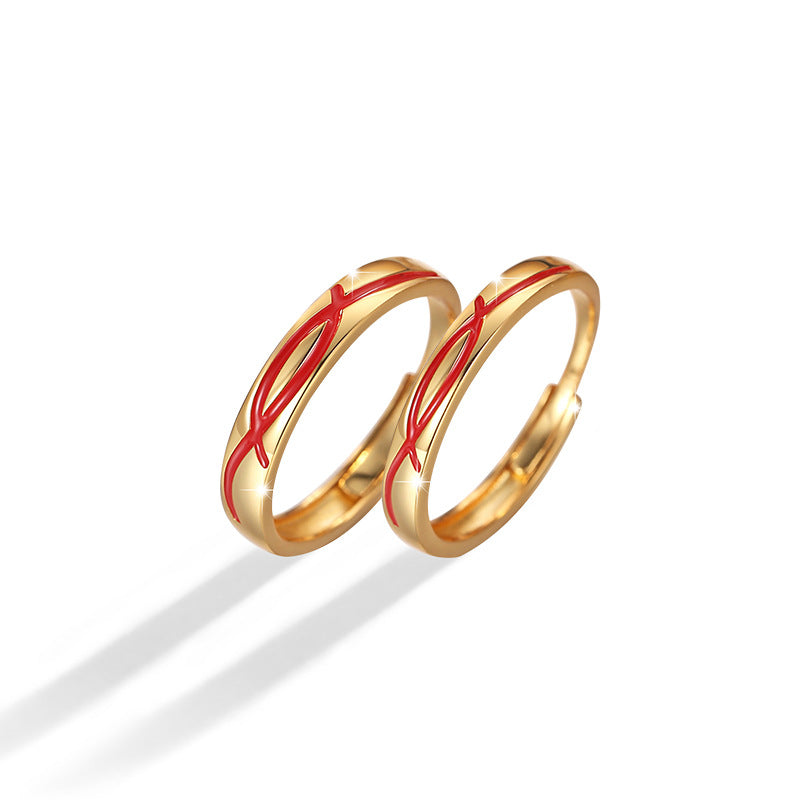 Mobius Ring Pure Silver 999 Couple Ring National Fashion Light Luxury Wedding Ring Plain Ring Ins Wind Moon Old Red Line Ring