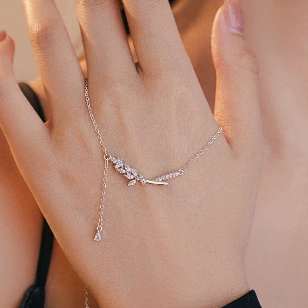 Wheat Ear Sterling Silver 925 Necklace Women's Light Luxury High-Grade Sense Laurel Goddess Tassel Clavicle Chain Small Red Book Same Pendant