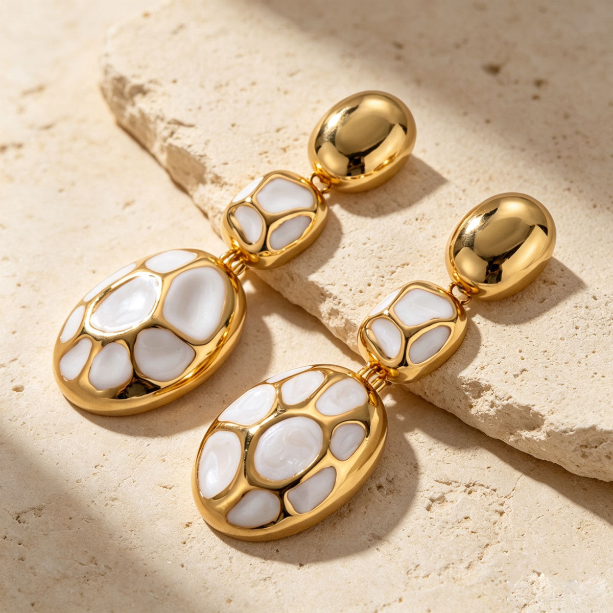 White Mosaic Oval Drop Earrings — product image 4