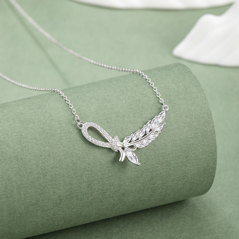 Tassel Safe Sterling Silver 925 Necklace Fashionable Versatile Laurel Goddess Clavicle Chain Isn Light Luxury Style Wheat Ear Pendant