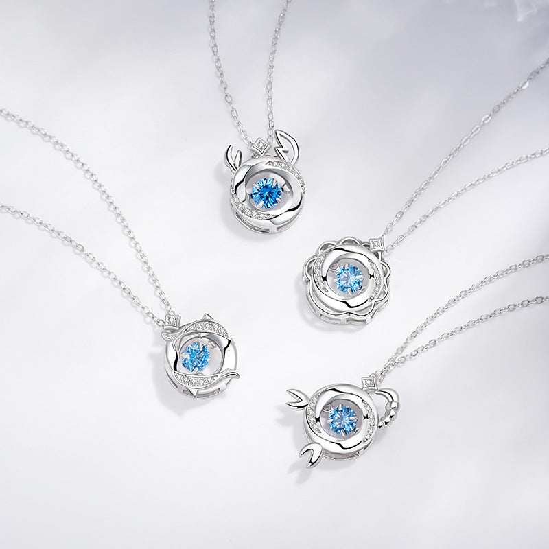 Lucky Twelve Constellation Sterling Silver 925 Smart Necklace Women's Fashion Versatile Zircon Clavicle Chain Ins Love Pendant