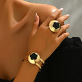 Black Flower Disc Cuff Jewelry