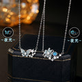 Niche Design Girl Style Silver S925 Sterling Silver Clover Necklace Female Mint Green Luminous Butterfly Clavicle Chain