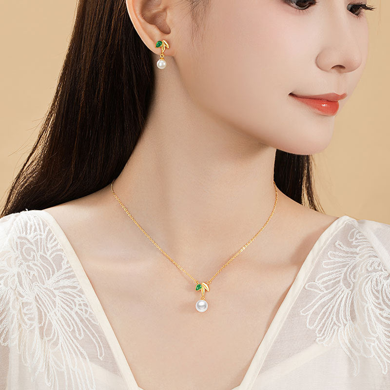 High-Rise Sterling Silver 925 Necklace Women's High-Grade Freshwater Pearl Bamboo Clavicle Chain Ins Chalcedony Bamboo Pendant