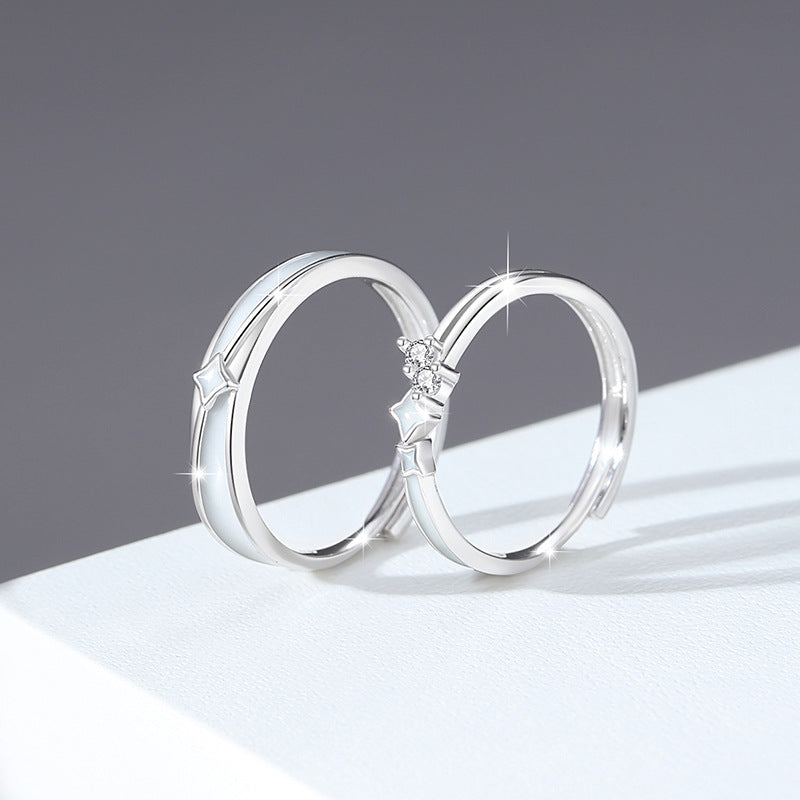 Meteor Shower Luminous Sterling Silver 925 Couple Ring Men and Women Fashion All-Match Zircon Ring Ins Wind Star Ring