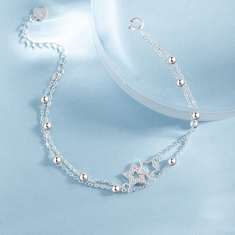 Starry Sky Story Sterling Silver 925 Bracelet Female Niche Design Light Luxury Star Bracelet Ins Double-Layer Starry Bracelet