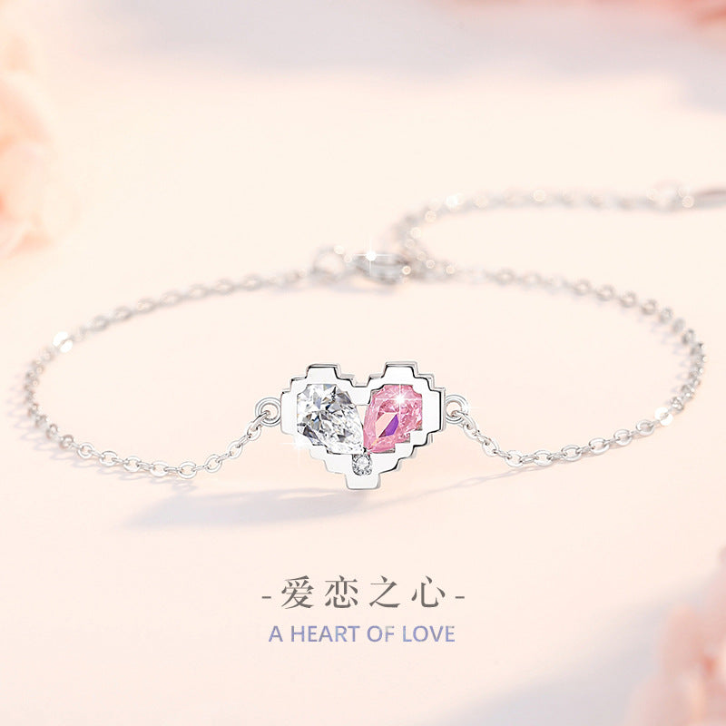 Armband aus 925er Sterlingsilber – Herz und rosa Zirkonia
