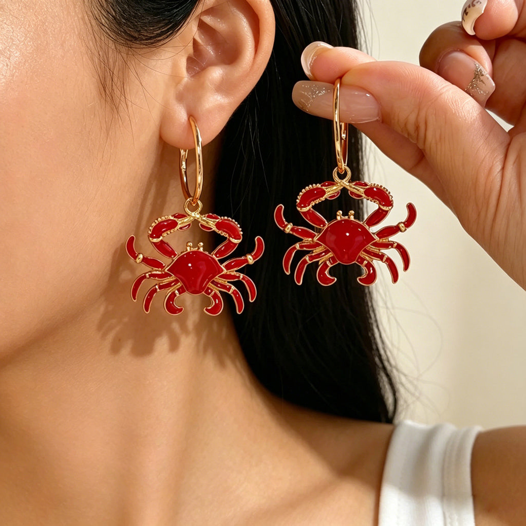 Red Crab Drop Earrings