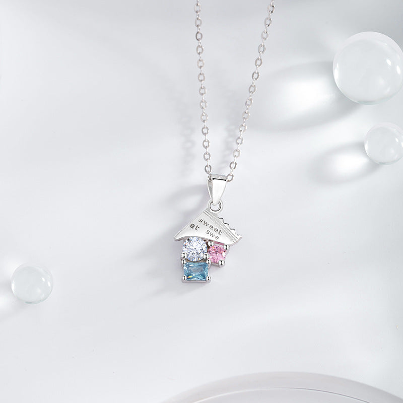 Drop Candy Sterling Silver 925 Necklace Women's Light Luxury Sweet Style Pink Zircon Clavicle Chain Summer Dopamine Pendant