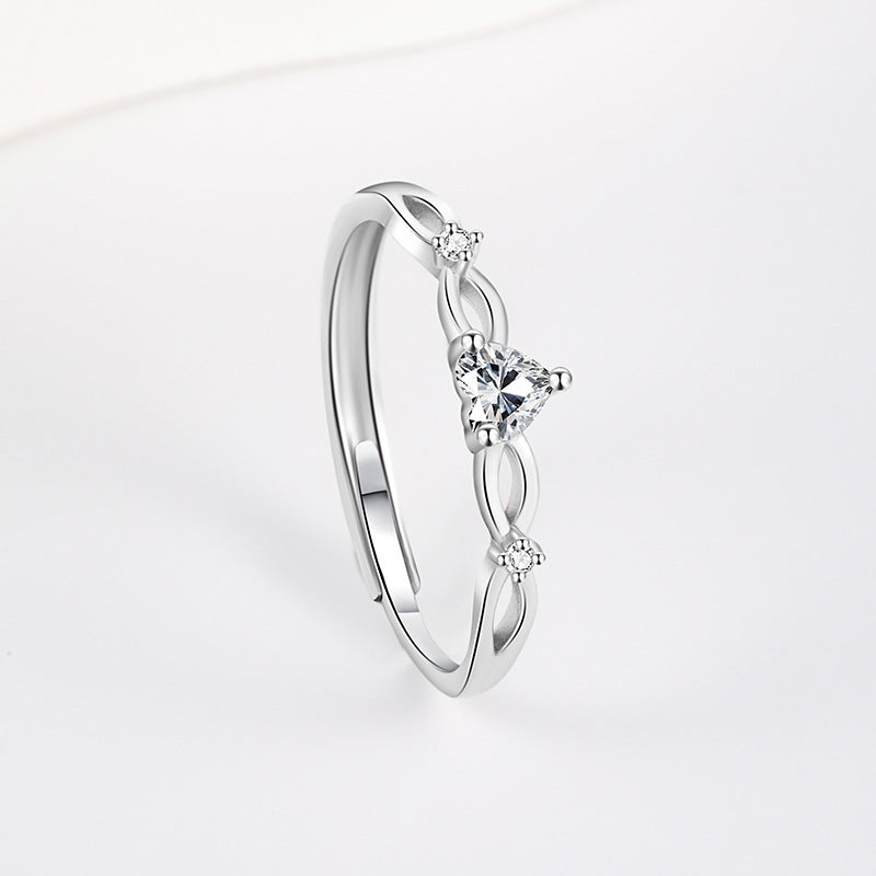 Korean Style Interwoven Winding Ring S925 Sterling Silver Inlaid Natural White Crystal Niche Fashion Simple Adjustable Ring Female