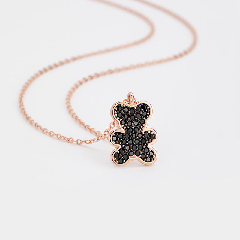 Cute Teddy Bear Sterling Silver 925 Necklace Women's Light Luxury High-Grade Full Diamond Zircon Clavicle Chain Ins Style Love Pendant