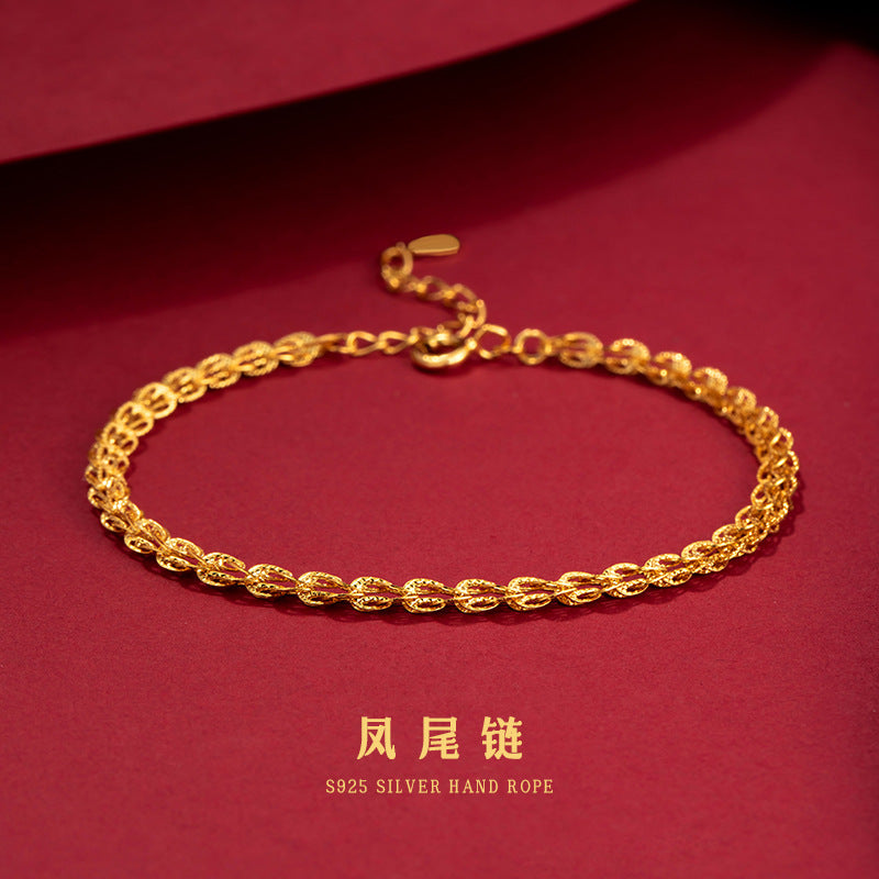 Phoenix Tail Sterling Silver 925 Bracelet Women's Light Luxury Niche Design Hollow Bracelet New Chinese Ins Style Buckle Bracelet