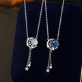 Planet S925 Sterling Silver Necklace Ins Style Natural White Agate Glass Stone Moon Pendant Star Tassel Clavicle Chain