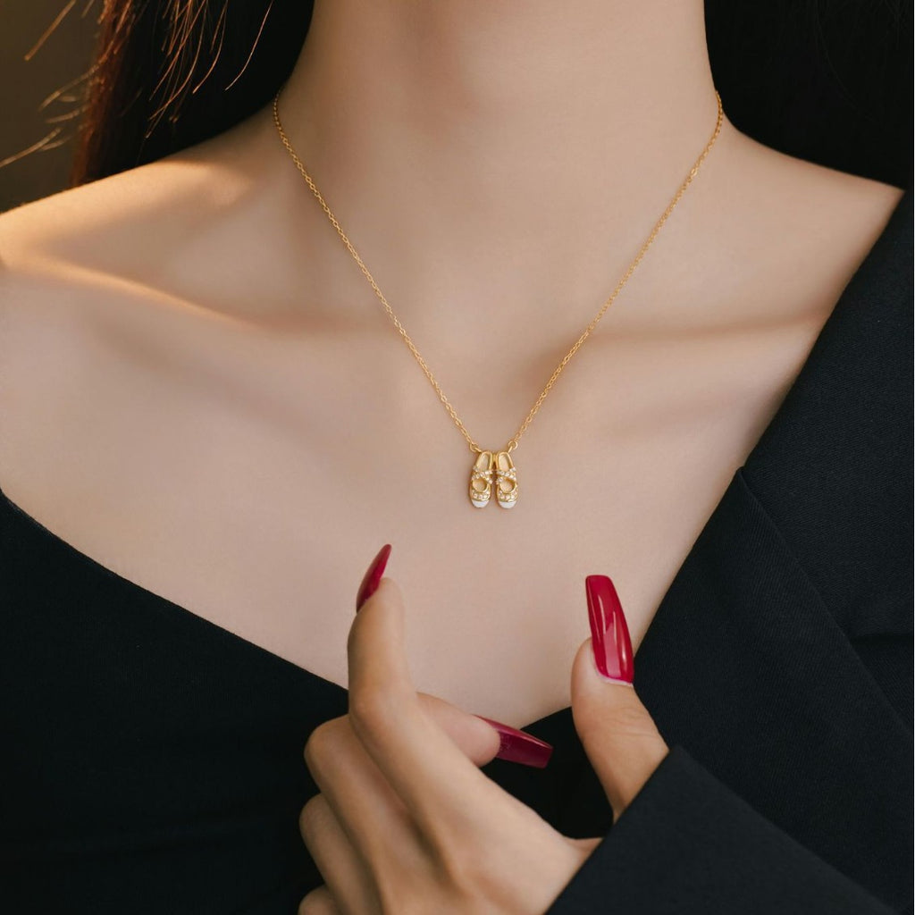 Ballet Shoes Sterling Silver 925 Necklace Female Niche Design Light Luxury Zircon Clavicle Chain Small Red Book Same Pendant