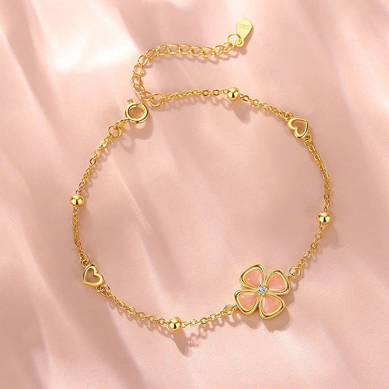 Lucky Clover Sterling Silver 925 Bracelet Female Niche Design Light Luxury Opal Bracelet Ins Style Lovely Bracelet