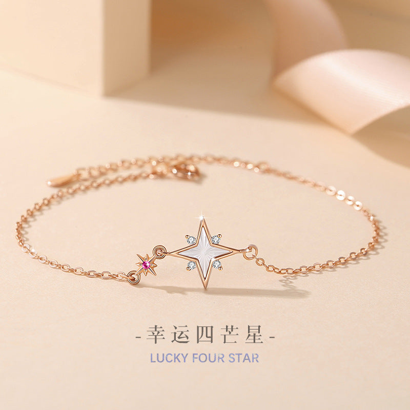 Star Sterling Silver 925 Bracelet Women's Fashion Versatile White Fritillary Bracelet Ins Style Girlfriends Five-Pointed Star Bracelet