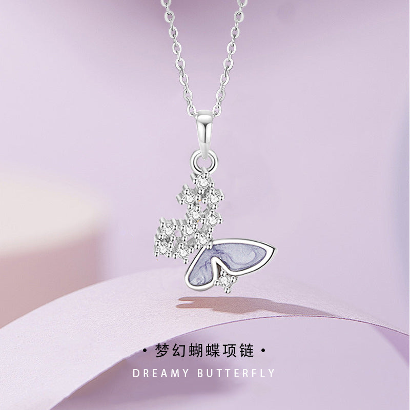 Fantasy Butterfly Sterling Silver S925 Necklace Women's Light Luxury Versatile Shijia Pearl Clavicle Chain Ins Style Zircon Pendant