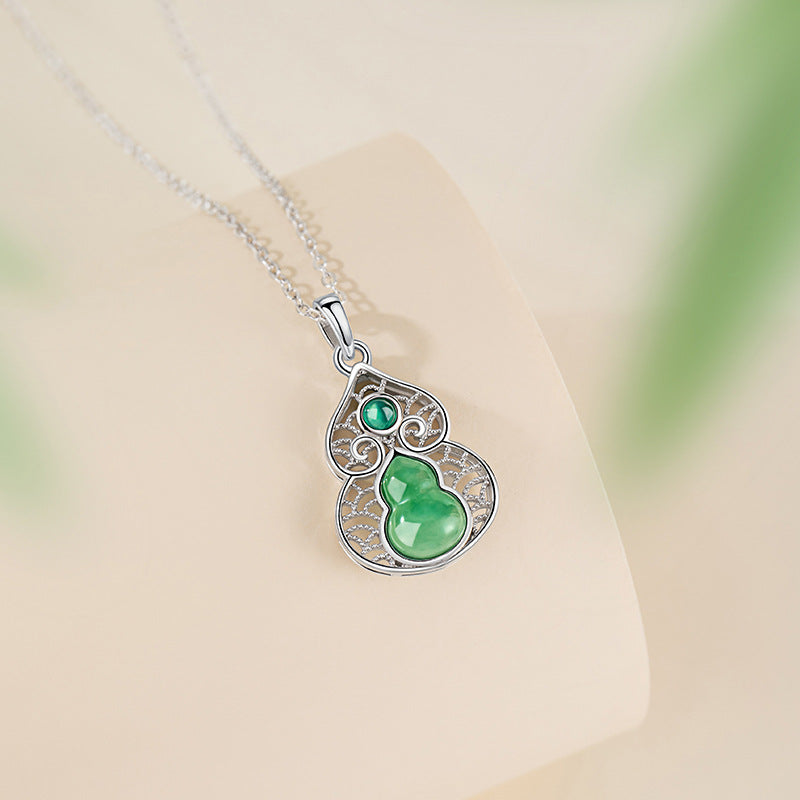 Fu Lu Ankang Sterling Silver 925 Necklace Women's New Chinese Natural African Cuixiang Cloud Clavicle Chain Gourd Chalcedony Pendant